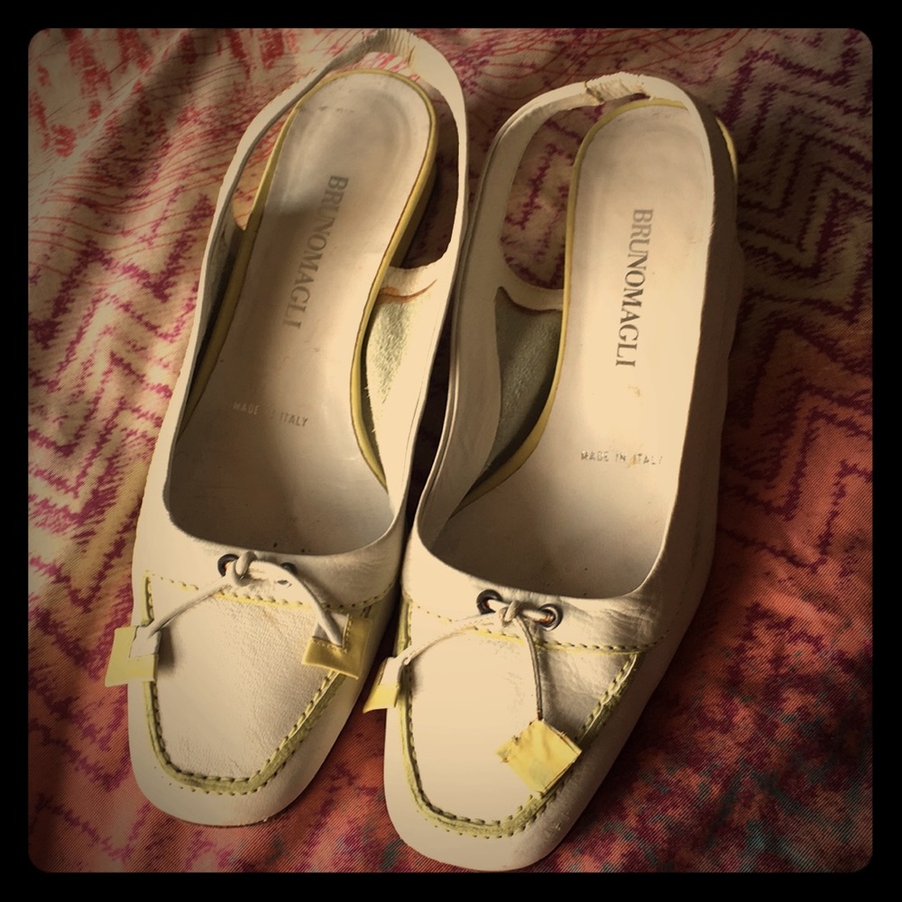 BRUNO MAGLI Italian Leather Square Toe Slingback Summer Shoes Preppy 37 US 6.5